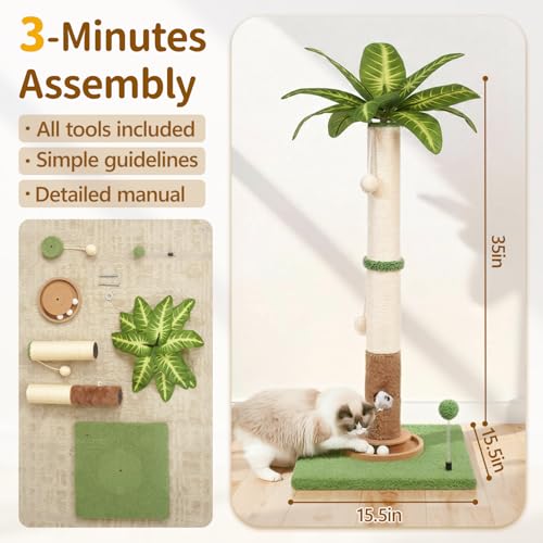 35 Tall Palm Tree Cat Scratching Post Vertical for Indoor Cats